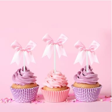 Pink Bow Cake Topper Pink Bow Cupcake Toppers Bow Coquette Birthday Cake Topper Bowknot Cake Decorations for Bow Baby Shower Birthday Party Supplies - Image 5
