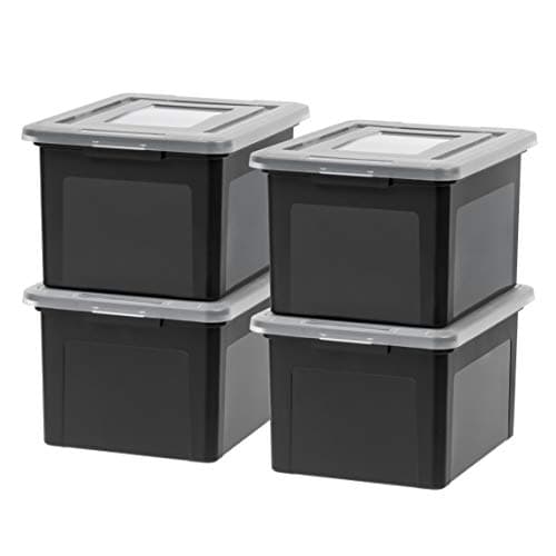 IRIS USA File Box, Plastic File Organizer with Lids for Letter/Legal File, Portable Document Box For Moving, Storage Bin with Durable and Secure Lid, Stackable Nestable BPA-Free, Black 35 Qt. 4 Pack - Image 1