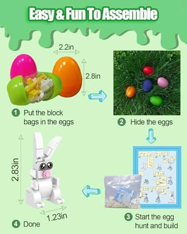 Easter Gifts Bunny Building Set for Kids – 12 Eggs & 12 STEM Toys, Easter Basket Stuffers Essentials for Egg Hunt Prizes, Classroom Party Favors Games Supplies for Boys Girls 6+(Easter Rabbit) - Image 6