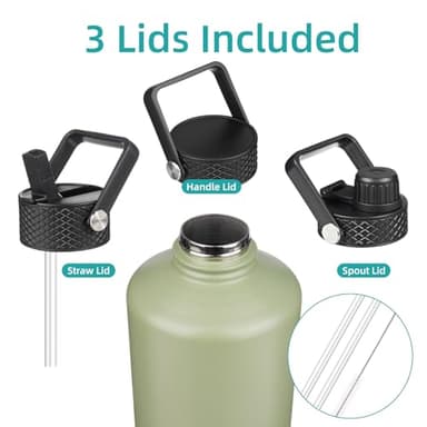 Konokyo Gallon Insulated Water Bottle with Straw,128 oz 3 Lids Water Jug with Carrying Bag,Paracord Handle, Double Wall Vacuum Stainless Steel Metal Flask,Camp Green - Image 4
