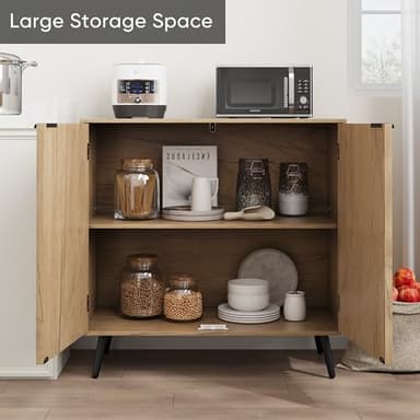 Smuxee Fluted Sideboard Cabinet, Freestanding Natural Buffet Cabinet with Adjustable Shelf, Wood Storage Cabinet for Living Room, Entryway, Hallway - Image 6