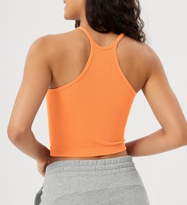 ODODOS Women's Crop 3-Pack Seamless Rib-Knit Camisole Crop Tank Tops, Long Crop, Neon Pink Green Orange, Medium/Large - Image 4