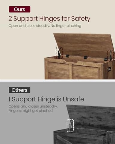 VASAGLE Storage Chest, Storage Bench with 2 Safety Hinges, Farmhouse Style, 15.7 x 39.4 x 18.1 Inches, for Entryway, Bedroom, Living Room, Honey Brown ULSB061K01 - Image 6