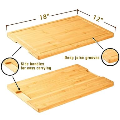 Bamboo Cutting Board for Kitchen, 18" Large Wood Charcuterie Cheese Board, Wooden Chopping Block with Side Handles and Juice Grooves - Image 3