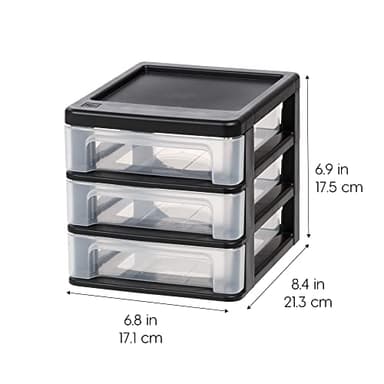IRIS USA Plastic Stacking Desk Top 3-Drawer Storage Organizer, 4-Pack, for Makeup Vanity Nail Polish Bathroom Stationery Art Craft Supplies Kitchen Office Garage and Small Organization, Small, Black - Image 3