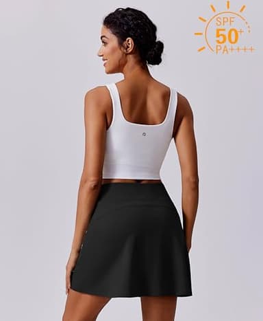 PINSPARK Golf Skorts for Woman Lightweight Tennis Skort Skirt High Waisted Athletic Skirts with Pockets UV Protection Sports Skort, Black Medium - Image 2