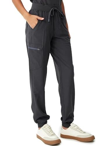 floralhue Scrubs for Women, V-Neck Scrubs Top & Cargo Pants, Scrubs Set with 10 Pockets, Yoga Waistband, 4 Way Stretch, Dark Grey, S - Image 5