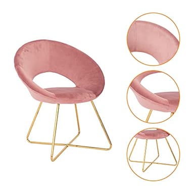 CangLong Modern Velvet Accent Upholstered Make-up Stool Home Office Guest Reception Dining Leisure Lounge Chairs with Golden Legs Set of 2, Pink 1 - Image 6