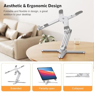 OMOTON 360° Rotating Laptop Stand Riser for Desk, Ergonomic Foldable Computer Stand Adjustable Height Angles for Collaborative Work, Easy Storage Fit Macbooks,All Laptops up to 16 inches, Silver - Image 3