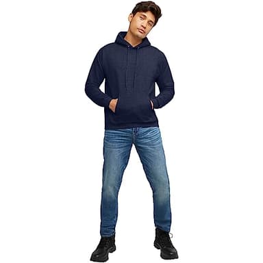 Hanes Comfortblend EcoSmart Hoodie, Midweight Fleece, Pullover Hooded Sweatshirt for Men, Heather Navy, Large - Image 6