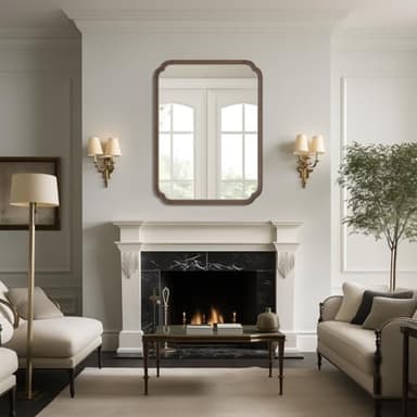 WallBeyond 30" x 40" Wood Bathroom Mirror for Wall Mounted, Rustic Rounded Corner Vanity Mirror for Entryway, Living Room or Bedroom Home Decorative [30" x 40" Walnut Color] - Image 4