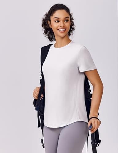 PINSPARK Soft Sun Shirt for Women UPF Protection Quick Dry Short Sleeve Crewneck Workout Tops Casual Garden Yoga Shirts,White Small - Image 6