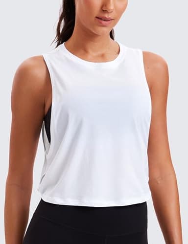 CRZ YOGA Pima Cotton Cropped Workout Tank Tops for Women - Sleeveless Sports Athletic Yoga Running Gym Crop Shirts Deep Armhole-White Medium - Image 2