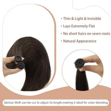 Full Shine Sew In Hair Extensions Real Human Hair Genius Weft Hair Extensions Hand Tied Weft Real Hair Sew In Extensions Remy Hair Dark Brown Full Head for Women 60 Gram 24 Inch - Image 4