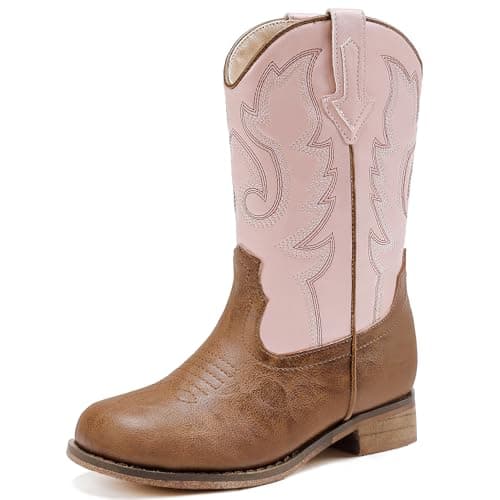 Motasha Girls Cowgirl Boots Toddler Girls Boots Pink Cowboy Boot for Girl Size 9 Little Big Kids Boot Western Riding Shoes Party Birthday (M7101 Brown Pink 9) - Image 1