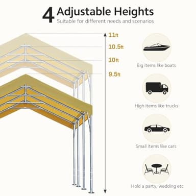 ADVANCE OUTDOOR 12x20 ft Heavy Duty Carport Potable Car Canopy Garage Party Tent Boat Shelter, Adjustable Height from 9.5 ft to 11 ft, Beige - Image 2