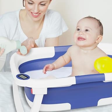 napei Collapsible Baby Bathtub,Baby Bath Tub with Soft Cushion & Thermometer,Baby Bathtub Newborn to Toddler 0-36 Months,Portable Travel Baby Tub - Image 7