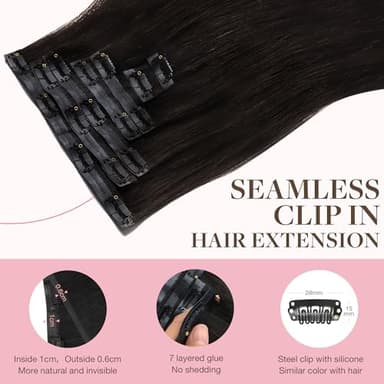 GOO GOO Clip in Hair Extensions Real Human Hair, Remy Human Hair Extensions Clip ins for Women, Natural Human Hair, 20inch 110g 7Pcs, 2 Dark Brown - Image 3