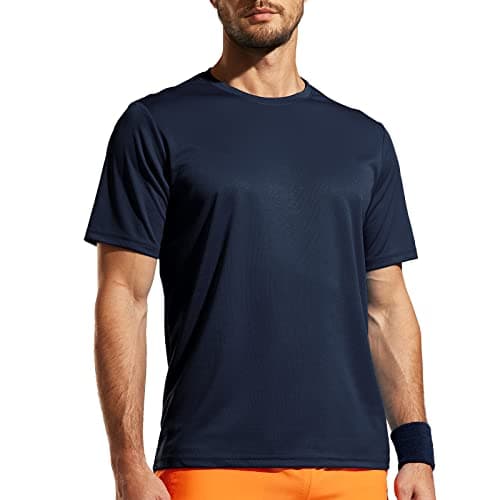 MIER Men's Short Sleeve T-Shirts Quick Dry Athletic Shirts Moisture Wicking Workout Running Polyester Tee Navy, S - Image 1