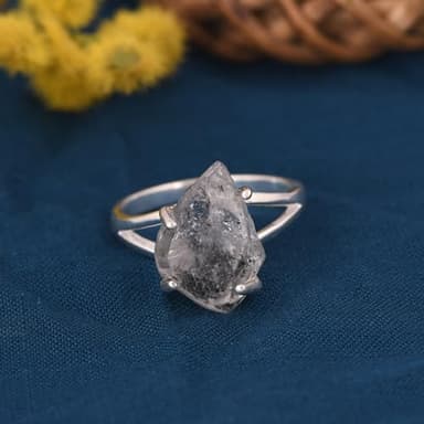 Raw Herkimer Diamond Ring with 925 Sterling Silver Four Prong Set Ring for Girl Women (6) - Image 3