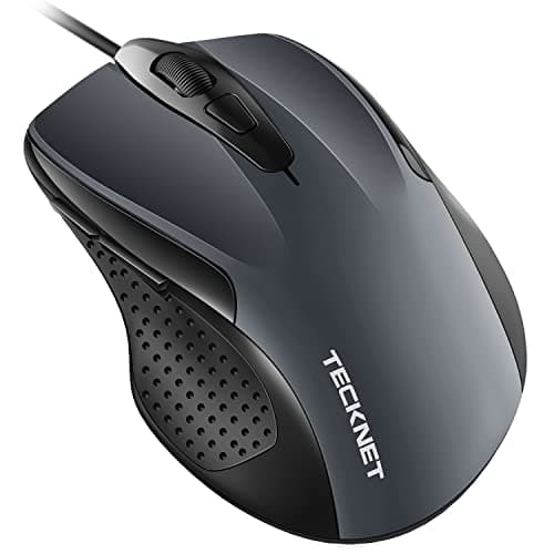 TECKNET USB Wired Mouse, 6-Button Corded Computer Mouse with 4 Adjustable DPI, Optical Computer Mice with Ergonomic Design and 5FT Cord for Laptop, Chromebook, PC, Desktop, Mac, Notebook-Gray - Image 1