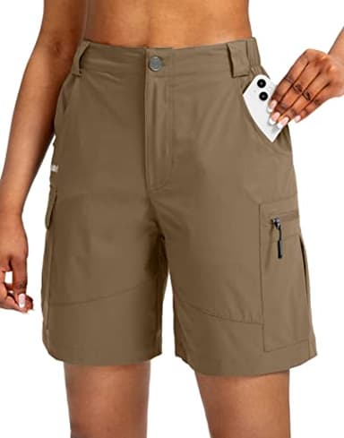 Viodia Women's 7" Hiking Cargo Shorts with Pockets Quick Dry Lightweight Shorts for Women Golf Casual Summer Shorts Dark Khaki L - Image 1