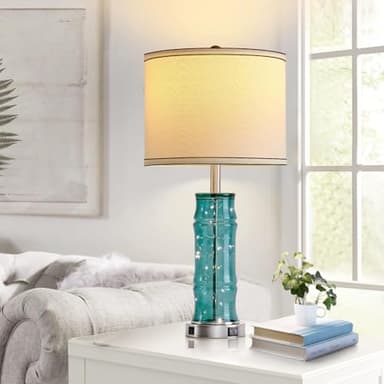 uboory Table Lamps Set of 2 - Bedside Lamp with Fabric Shades - for Bedroom and Living Room with USB and Nightlight - Perfect for Nightstands and Bedrooms (26"" high) Bulb Included, Blue, BL2024001 - Image 6