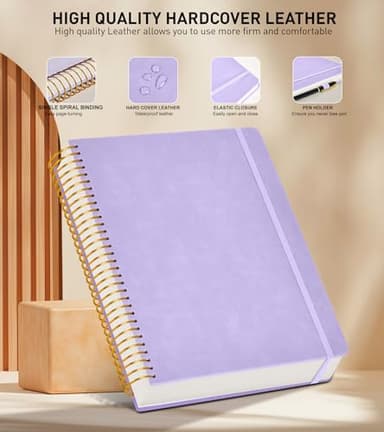 A4 Spiral Notebook Journal 8.5” x 11”, 256 Numbered Pages Hardcover Leather Journals for Women Men, Large Lined College Ruled Notebooks, 100GSM Thick Paper, Spiral Bound Journal for Work School, Purple - Image 3
