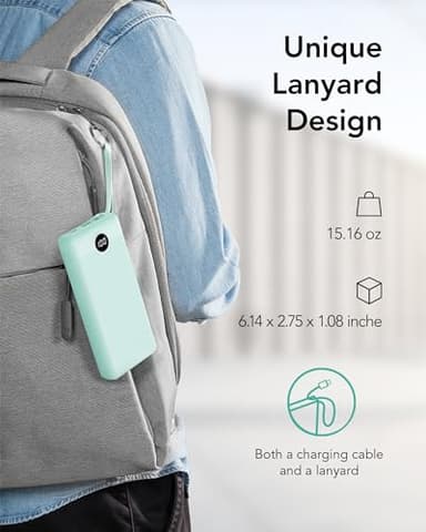 VRURC Portable Charger 20000mAh, Built-in Cables Fast Charging Power Bank, PD QC 3.0 Travel Essentials Battery Pack, 4 Output & 2 Input Phone Charger for iPhone16 15 14 13 X, Samsung, Android-Green - Image 7