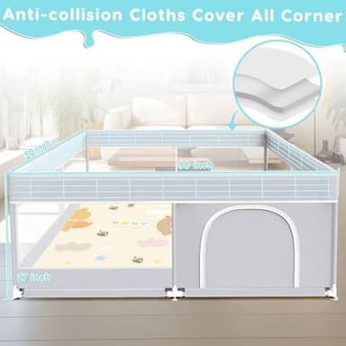 Baby Playpen with Mat, Baby Playard for Toddlers, Sturdy Safety Play Yard with Soft Breathable Mesh, Anti-Fall, 50 * 50 * 27 inches Grey - Image 5