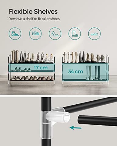 SONGMICS 3-Tier Shoe Rack, Shoe Storage for Hallway Closet, Slim and Space-Saving, Metal Frame, Non-Woven Fabric Shelves, Black ULSH053B01 - Image 9