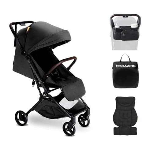 MAMAZING Lightweight Baby Travel Stroller with Carbon Fiber Frame, Compact & Airplane-Friendly, One-Handed Folding Design, 11.6 lbs, Perfect for Toddlers, Organizer & Cushion Included, Jet - Image 1