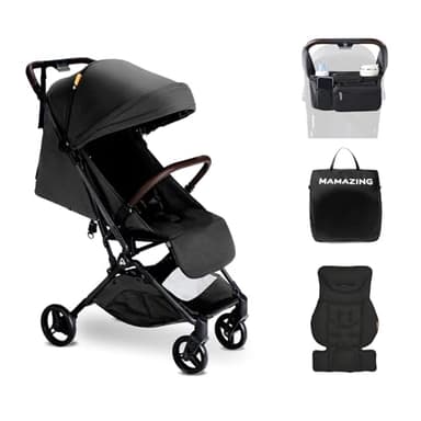 MAMAZING Lightweight Baby Travel Stroller with Carbon Fiber Frame, Compact & Airplane-Friendly, One-Handed Folding Design, 11.6 lbs, Perfect for Toddlers, Organizer & Cushion Included, Jet - Image 1