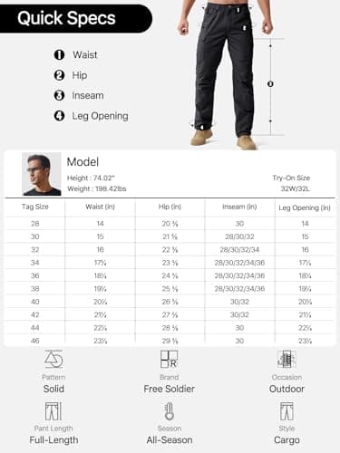 FREE SOLDIER Men's Water Resistant Pants Relaxed Fit Tactical Cargo Work Pants with Multi Pocket (Black 34W/34L) - Image 8