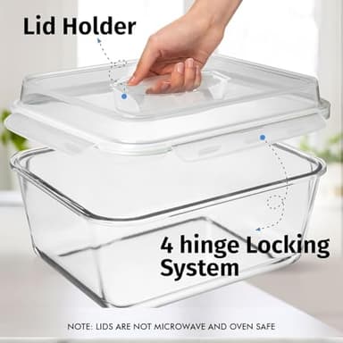 6500 ML / 220 oz / 28 Cup LARGE Glass Food Storage Container with Airtight Locking Lid. Ideal Storing food, Vegetables, Fruits. Baking Casserole, Lasagna, Roasting Turkey, Chicken BPA Free Oven Safe - Image 6