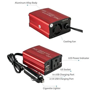 FOVAL 150W Car Power Inverter 12V DC to 110V AC Converter Vehicle Adapter Plug Outlet with 3.1A Dual USB Car Charger for Laptop Computer (Classic Red) - Image 7
