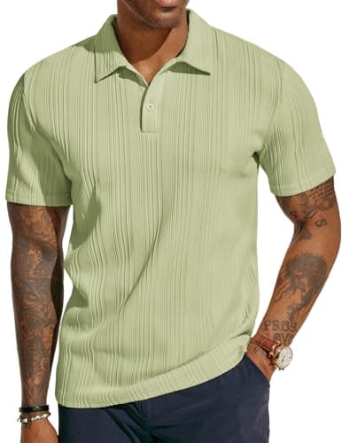 PJ PAUL JONES Mens Short Sleeve Polo Shirts Lightweight Textured Polo Shirts for Summer - Image 1