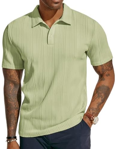 PJ PAUL JONES Mens Short Sleeve Polo Shirts Lightweight Textured Polo Shirts for Summer - Image 1