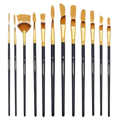 Transon Art Painting Brush Assorted Set of 12 for Acrylic Watercolor Gouache Hobby Painting - Image 4