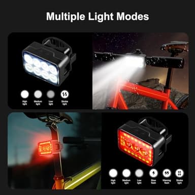 Super Bright Bike Headlight-Taillight Combinations, USB Rechargeable Bicycle Lights Front and Back, Waterproof LED Bike Lights for Night Riding, Mountain/Cycling/Scooter Safety Accessories - Image 3