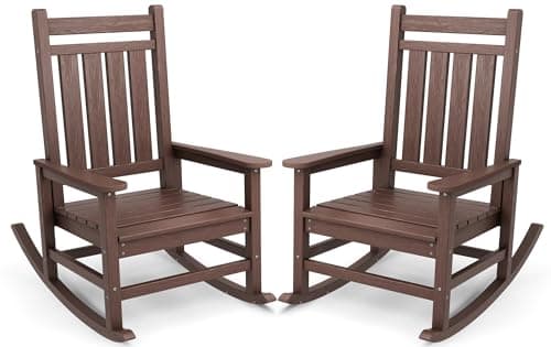 SERWALL Oversized Outdoor Rocking Chair Set of 2, HDPE Rocker for Adults, Patio Rocking Chairs for Porch, Brown - Image 1