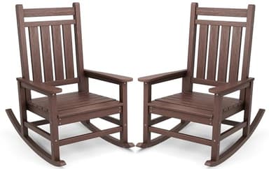 SERWALL Oversized Outdoor Rocking Chair Set of 2, HDPE Rocker for Adults, Patio Rocking Chairs for Porch, Brown - Image 1
