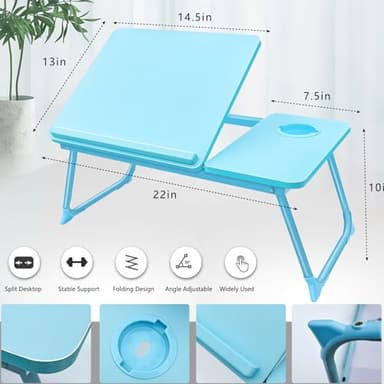 Laptop Desk for Bed Couch,Lap Desk for Laptop,Portable Laptop Stand for Desk,Small Adjustable Laptop Desk,Foldable Bed Table for Laptops and Writing, Bed Tray Table with Cup Holder(Blue) - Image 3