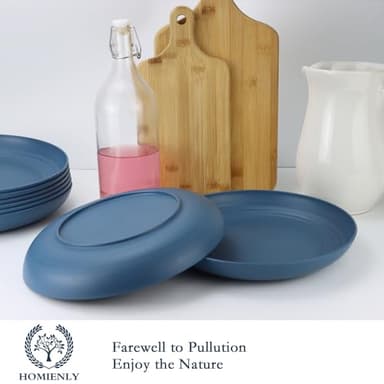 Homienly Dinner Plates Set - Alternative to Plastic, Wheat Straw - Set of 8, Lightweight, Microwave & Dishwasher Safe, Unbreakable Salad Plates (Blue, 10 inch) - Image 4