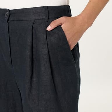 The Drop Women’s Amalia Relaxed Pleated Trousers, Black Linen, XL - Image 3