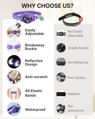 Cat Collar with Airtag Holder, Breakaway Airtag Cat Collar for Apple Air Tag with Luminous & Reflective Pattern, Waterproof GPS Cat Tracker Collars for Boy Girl Cats Kittens with Bell, Purple (8-12") - Image 7