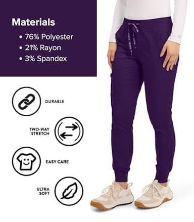Med Couture Scrub Pants for Women Cargo Jogger Bottoms with 5 Pockets, Lightweight, Ultra Soft, 2-Way Stretch Fabric - MC7710, XL Tall, Eggplant - Image 5