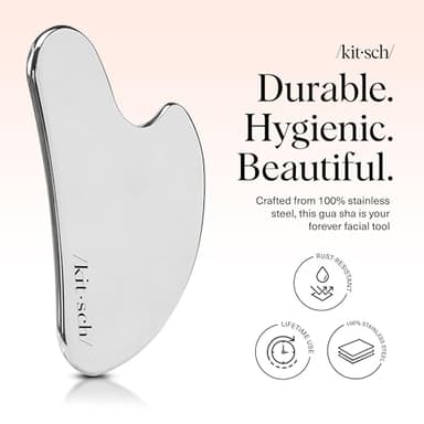 Kitsch Stainless Steel Gua Sha Facial Tools - Guasha Tool for Face, Face Sculpting Tool, Jawline Shaper, Double Chin Reducer, Body Gua Sha Tools, Lymphatic Drainage Massager, Facial Skin Care - Silver - Image 2