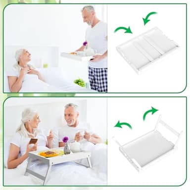 Artmeer Bed Tray Table with Folding Legs, Bamboo Breakfast Food Tray with Media Slot, Use As Platter, Laptop Desk, Snack, TV Tray Kitchen Serving Tray (White Large) - Image 4