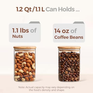 ComSaf 1.2 QT Glass Storage Containers with Lids, Glass Jars with Lids, Clear Food Jar, Square Canister Set of 6, Pantry Organizers and Storage for Cookie Flour Oat Pasta Tea Coffee Bean - Image 3